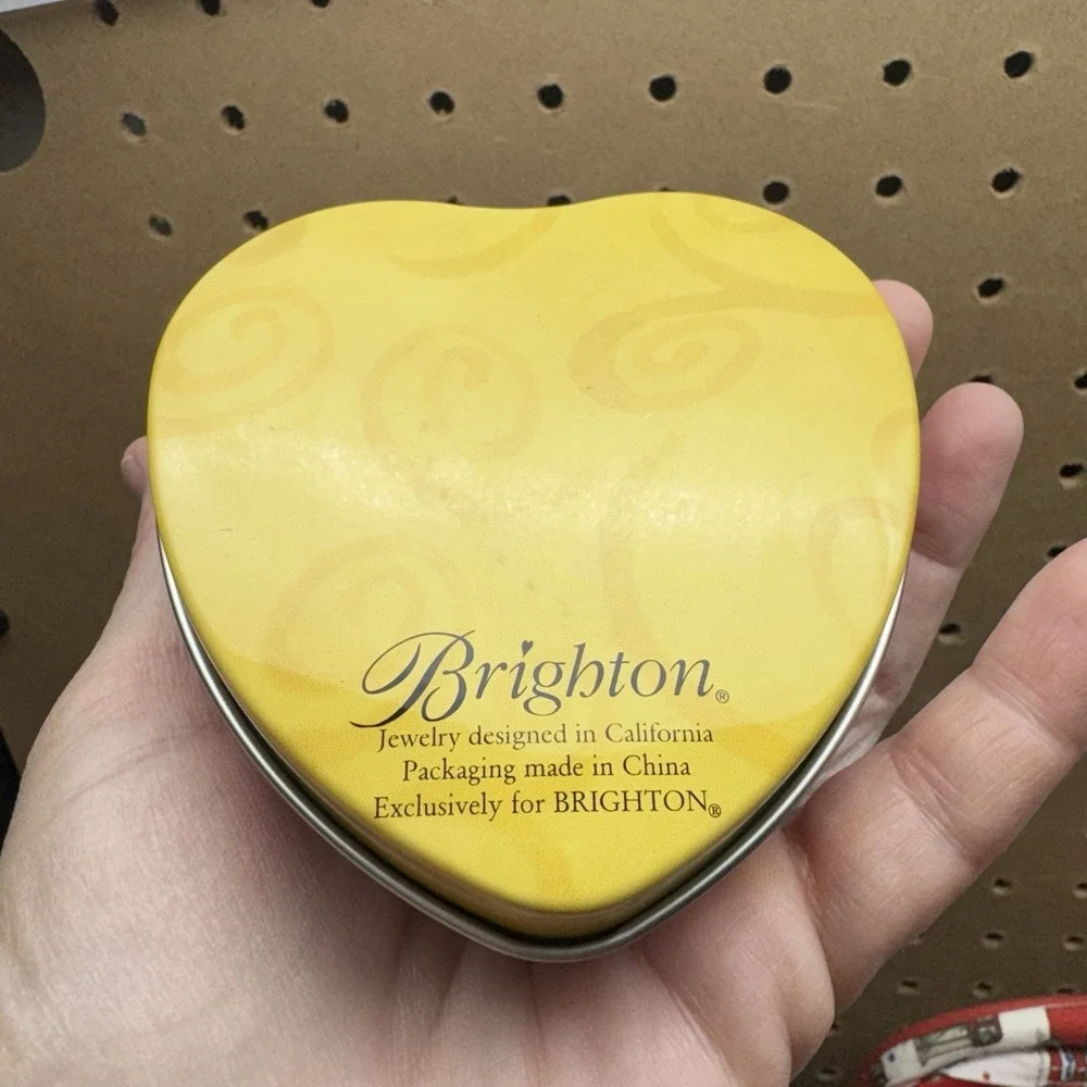 Brighton Heart Shaped Collectible Tin Box‎ Pink & Yellow Jewelry Gift